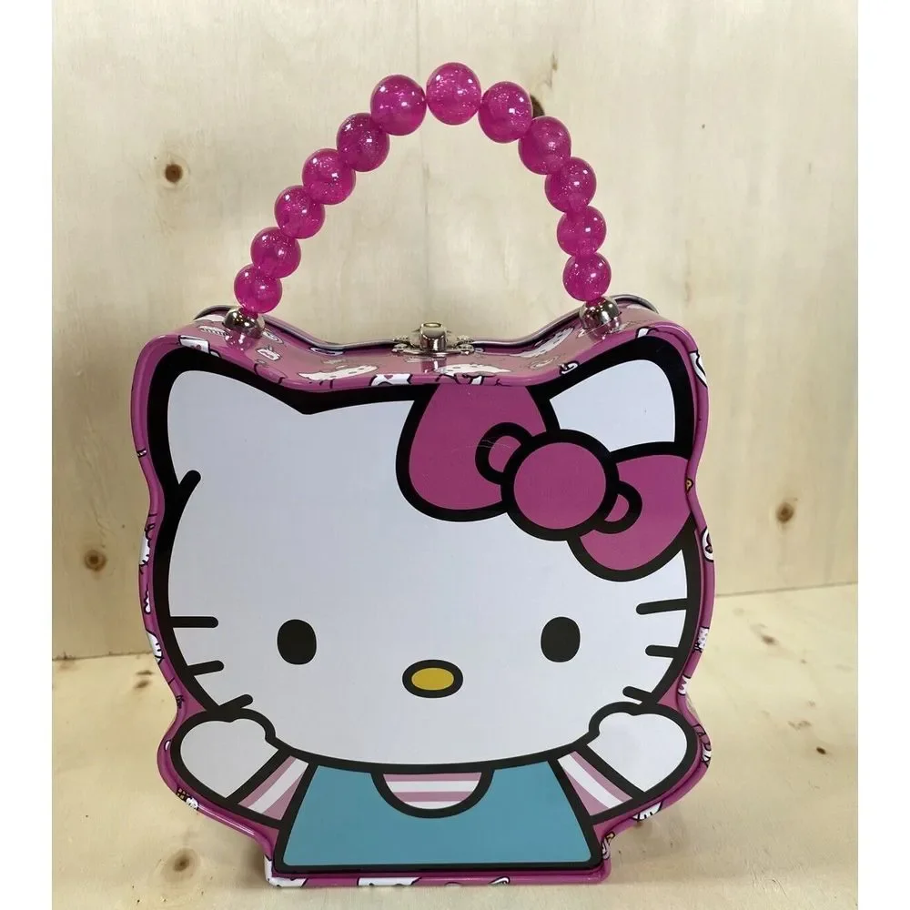 SANRIO Hello Kitty Purse Pink Teal Tin Carry Case Storage Box Anime‎ NEW